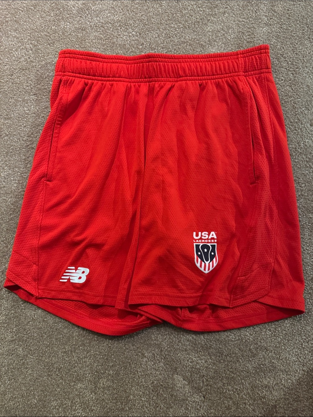 New Balance Red Men's Athletic Lacrosse Shorts with USA Shield